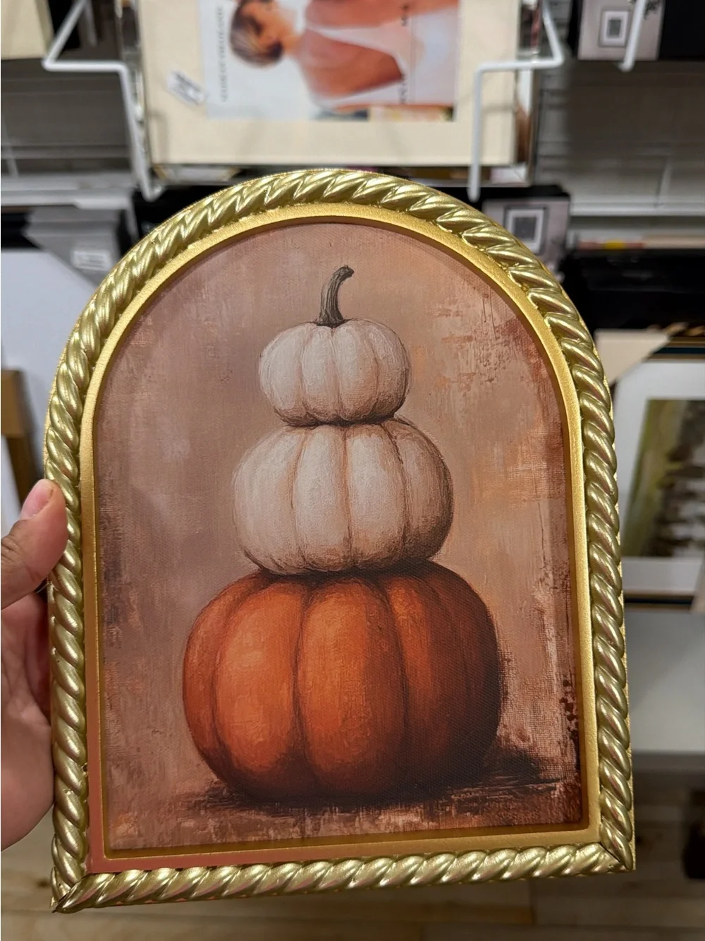 Autumn Stack Pumpkin Wall Art - Gold Frame